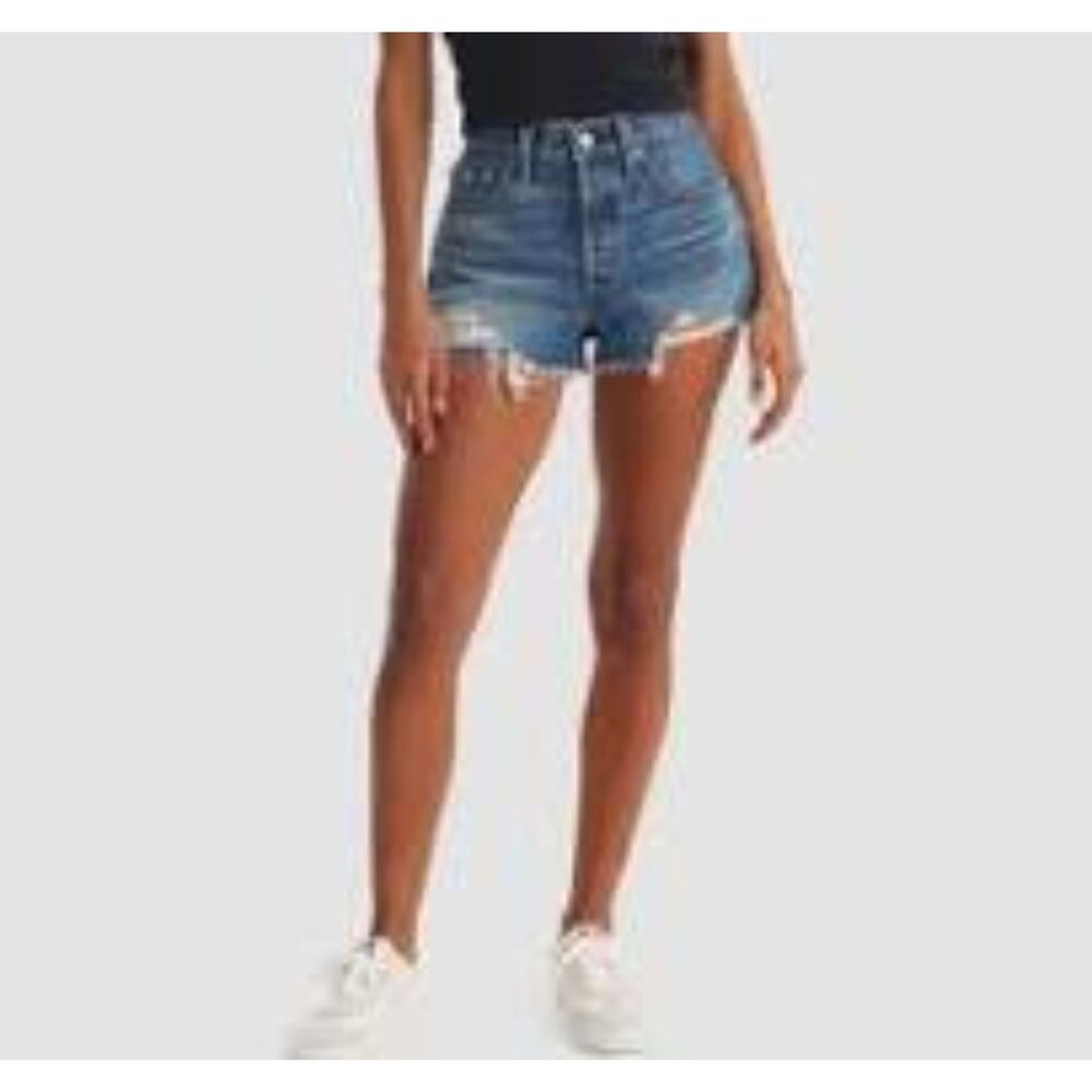 Levi's 501 Button Fly Denim Short Shorts Frayed Hem Sz W25
